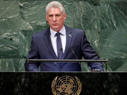 El presidente de Cuba, Miguel Díaz-Canel, interviene en la Asamblea General de Naciones Unidas.