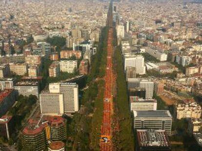 Foto aérea de la manifestación en las calles de Barcelona