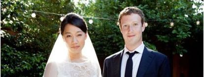 Mark Zuckerberg y su mujer Priscilla Chang en la foto de reci&eacute;n casados.