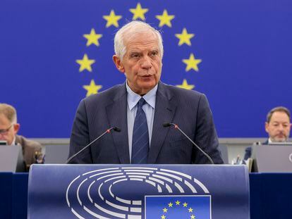 Borrell, durante el debate en Estrasburgo sobre el conflicto entre Israel y Palestina, este miércoles.