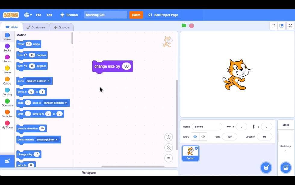 Interfaz de Scratch, la plataforma para aprender a programar desarrollada por el MIT