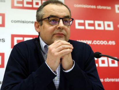 José María Martínez, secretari general de la Federació de Serveis de CCOO, en roda de premsa.