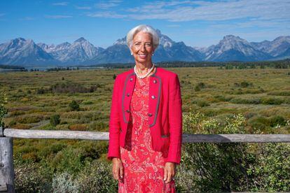 Christine Lagarde, president of the European Central Bank (ECB), at the Jackson Hole economic symposium in Moran, Wyoming, US, on Friday, Aug. 25, 2023. Federal Reserve Chair Jerome Powell said the US central bank is prepared to raise interest rates further if needed and intends to keep borrowing costs high until inflation is on a convincing path toward the Fed's 2% target.