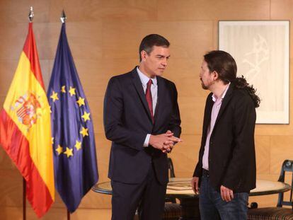Pedro Sánchez y Pablo Iglesias, durante la reunión de este miércoles.