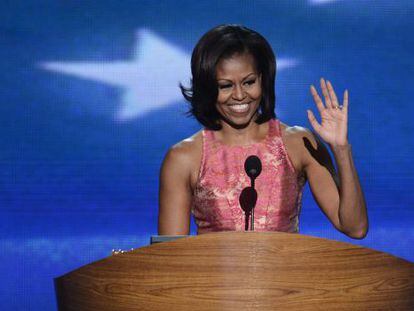 Michelle Obama durante su discurso en la Convenci&oacute;n dem&oacute;crata.