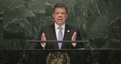 El presidente de Colombia, Juan Manuel Santos, en la ONU, el pasado 29 de septiembre.