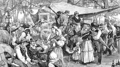 Representación de 1875 de una feria en Galicia.