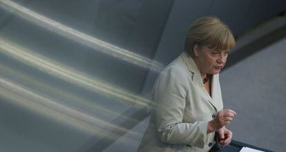 Angela Merkel, este jueves en el Bundestag.