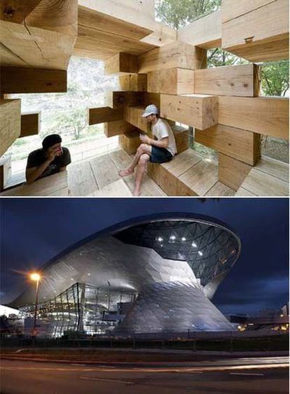 Las otras dos obras finalistas del certamen: arriba, la japonesa Final Wood House; abajo, el edificio BMW Welt, en Múnich.