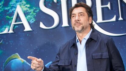 Javier Bardem posa en el estreno de 'La sirenita' en Madrid, el 18 de mayo.