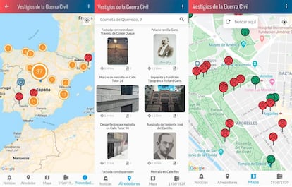 Pantallazos de la app 'Vestigios de la Guerra Civil'