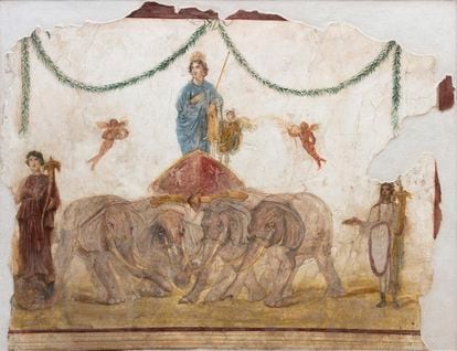 Pintura de Venus y los elefantes, descubierta en Pompeya.