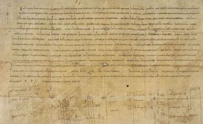 Acta notarial del año 937 por la que el conde de Castilla Fernán González donaba una propiedad al monasterio de San Pedro de Arlanza (Burgos).