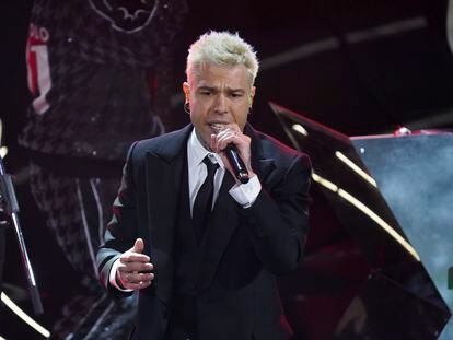 El cantante Fedez, durante su actuación en el 73º Festival de Sanremo, el 10 de febrero de 2023.