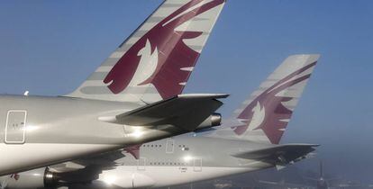 Dos de los A350 de Qatar Airways.