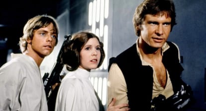 Harrison Ford, Mark Hamill y Carrie Fisher, en la primera película de 'Star Wars' (1977), dirigida por George Lucas.