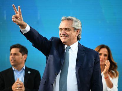 El presidente Alberto Fernández, en el cierre de campaña este jueves en Merlo, Argentina.