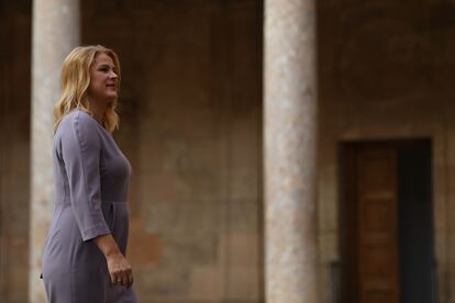 Evika Silina, Prime Minister of Latvia, arrives at the Palace of Charles V in the Alhambra.