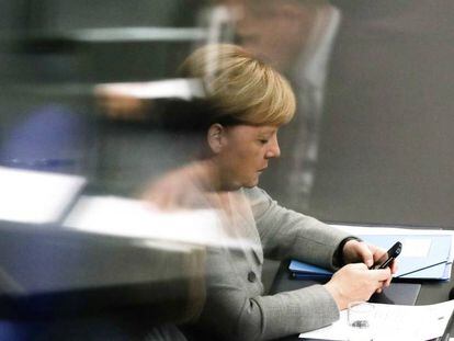 Angela Merkel, este jueves en el Parlamento, en Berlín.