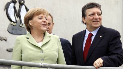 Merkel y Barroso en la cumbre de Stralsund.