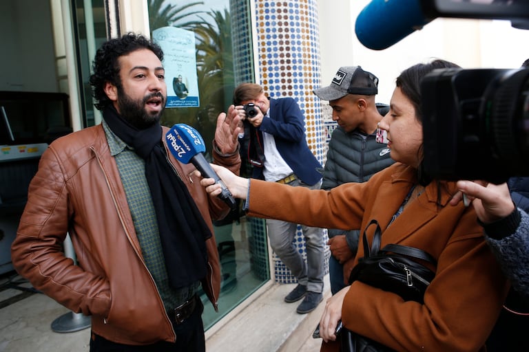 The journalist Omar Radi, after appearing before a court in Casablanca on March 5.