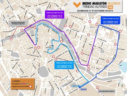 Mapa municipal del trazado del medio maratón de Trinidad Alfonso. 