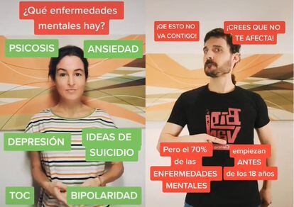 Helena González y Oriol Marimon, de Big Van Ciencia, en dos fotogramas de Mentescopia para TikTok e Instagram.