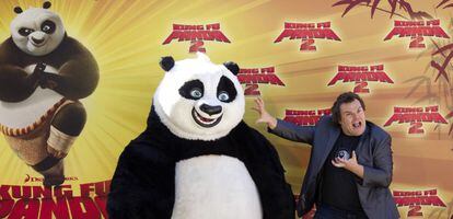 El actor Jack Black en la presentaci&oacute;n en Madrid de Kung Fu Panda 2 en 2011.