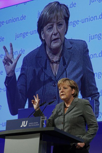 Angela Merkel, durante el acto de las juventudes de su partido.