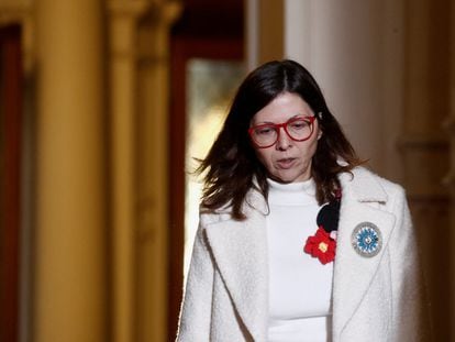 La nueva ministra de Economía de Argentina, Silvina Batakis, en la Casa Rosada, minutos después de su nombramiento, el 4 de julio de 2022.