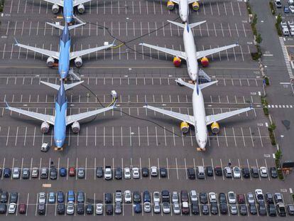 Unidades del B737 MAX en un aparcamiento de coches en Seattle