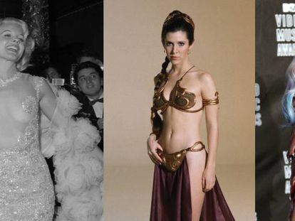 De izquierda a derecha: Carroll Baker, Carrie Fisher como princesa Leina y Lady Gaga.
