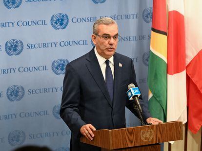 Luis Abinader tras su intervención en el Consejo de Seguridad de la ONU, este lunes en Nueva York (EE UU).