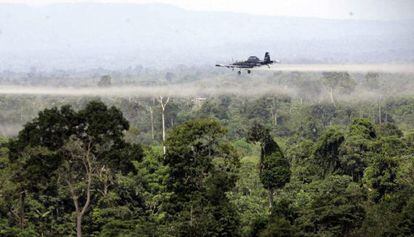 Fumigación de cultivos de coca con glifosato en Colombia.