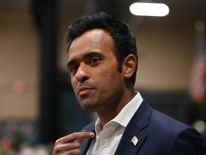 El candidato presidencial republicano y empresario Vivek Ramaswamy, en el Horizon Event Center en Iowa (EE UU), el 15 de enero de 2024.