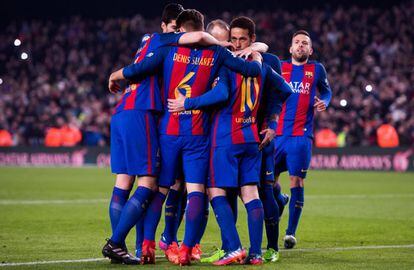 Los jugadores del Barcelona celebrando un gol esta temporada