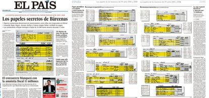 Portada y páginas interiores de EL PAÍS del 31 de enero de 2013, día en que se publicaron los papeles de Bárcenas. 