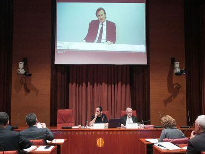 Josep Pujol i Ferrusola comparece por videoconferencia ante la comisi&oacute;n.