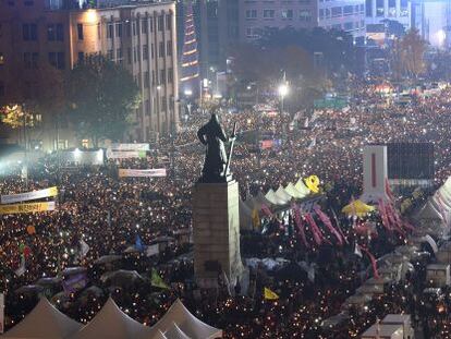 Manifestaci&oacute;n contra Park Geun-hye, la semana pasada en Se&uacute;l.