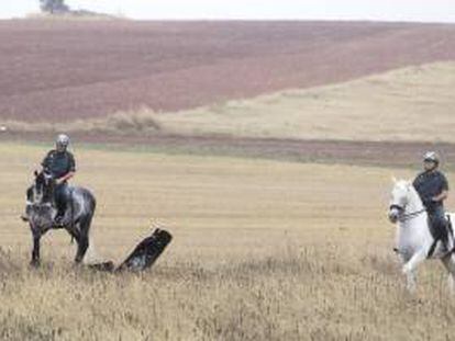 Integrantes de un escuadrón de caballería de la Guardia Civil, que forma parte de los equipos de agentes "ROCA" creados para llevar a cabo labores de vigilancia en las explotaciones agrarias y ganaderas de la provincia de Ciudad Real. EFE/Archivo
