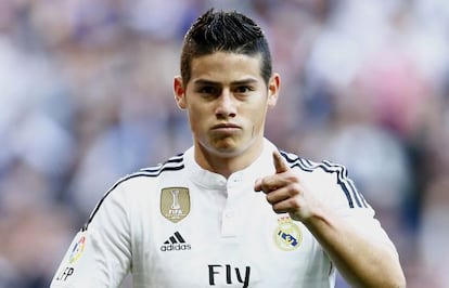 James celebra un gol ante el Espanyol