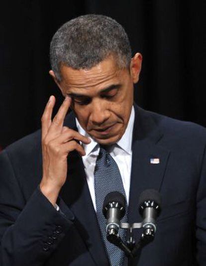 Obama se emociona durante su discurso ante las víctimas en Newtown.