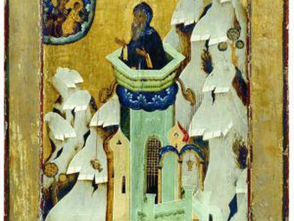 Sant Simeó, estilita, solitari dalt la columna.