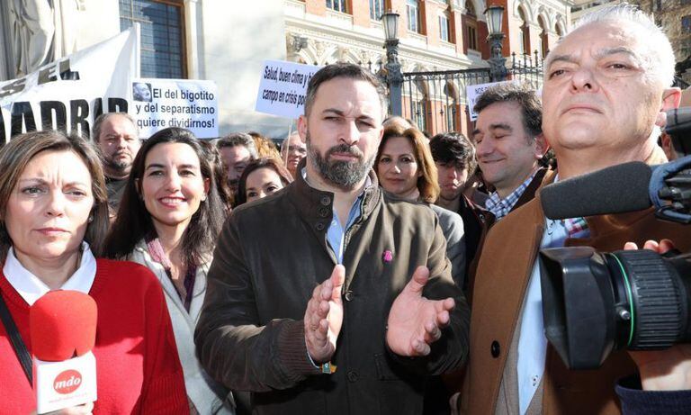 El líder de Vox, Santiago Abascal, en la manifestación ante la sede del Ministerio de Agricultura en febrero pasado.