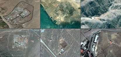 Recopilación de imágenes de satélite tomadas por la empresa Maxar Technologies de instalaciones nucleares iraníes durante 2020.