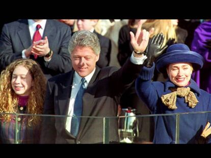 La familia Clinton durante la investidura de Bill Clinton como presidente, en 1993 