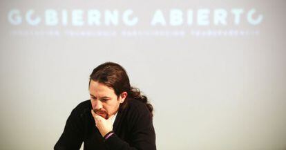 Pablo Iglesias este martes con la exasesora de Obama Beth Noveck.