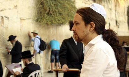 El eurodiputado Pablo Iglesias, este domingo frente al Muro de las Lamentaciones de Jerusalén.