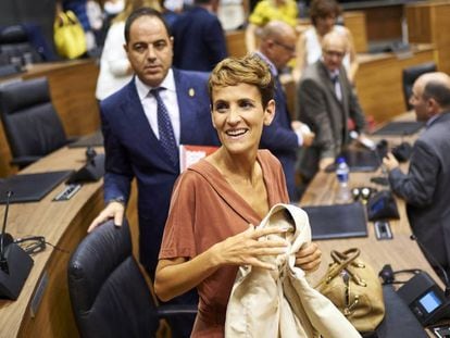 María Chivite, durante la primera jornada de la investidura, el jueves. En vídeo, la socialista se convierte en la presidenta del Gobierno navarro.