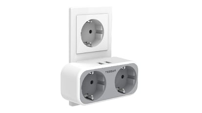 Enchufe doble Schuko y USB 1A para pared.